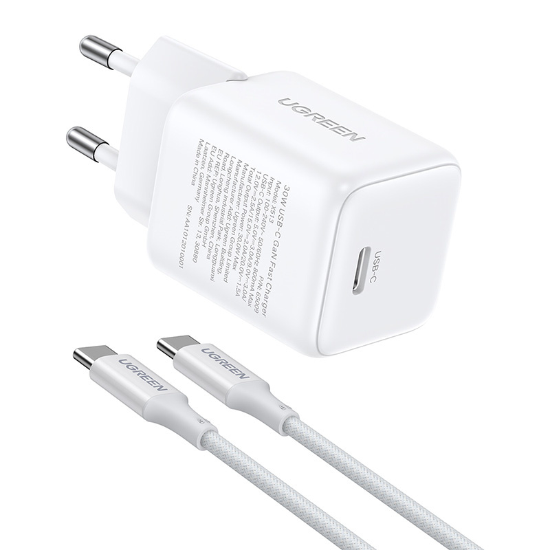 Ładowarka sieciowa Ugreen X513 GaN USB-C +KAB USB-C 1M (biała)