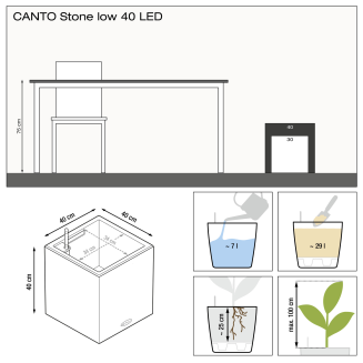 Donica Lechuza Canto Stone 40 LED kostka grafitowy czarny - 11
