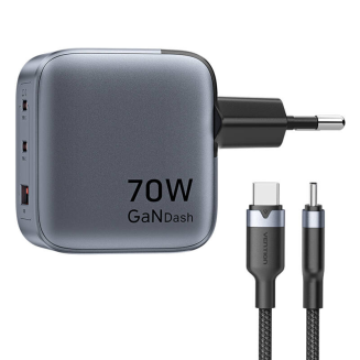 Ładowarka GaN Vention USB-C+C+A 70W + Kabel USB-C-C 1m (Szara) - 3