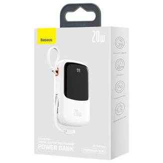 Powerbank Baseus Qpow PRO z kablem Lightning, portem USB-C i USB, 20000mAh, 20W (biały) - 6