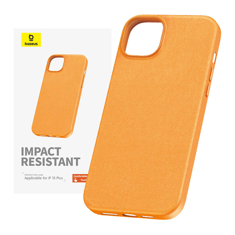Etui BASEUS Fauxther Series iPhone 15 Plus (pomarańczowe)