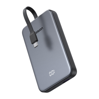 Powerbank 10000mAh Ugreen PB526 USB + USB-C, 20W, wbudowany kabel (szary) - 2