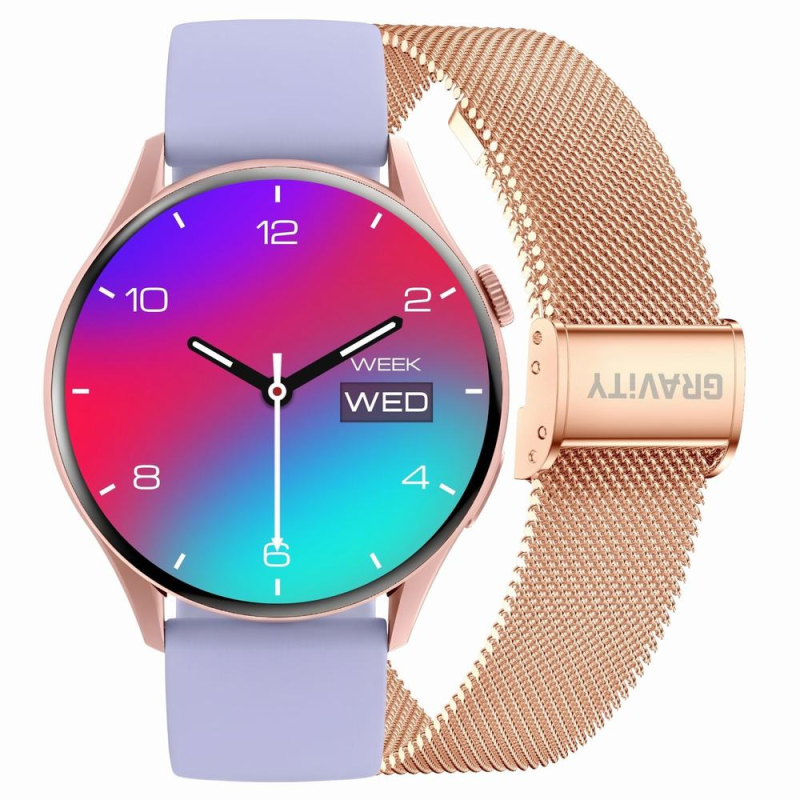 Smartwatch Gravity Różowe Złoto Pasek + Bransoleta GT11-7