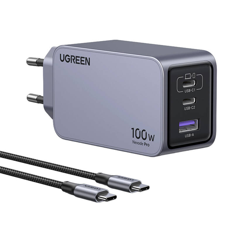  UGREEN Nexode Pro 100W USB 2xUSB-C Wall Charger (Gray)