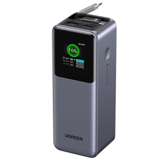 Powerbank 20000mAh Ugreen PB726, USB + USB-C, 165W, ze zwijanym kablem (szary) - 2