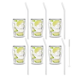 Zestaw 6 szklanek z podwójną ścianką Vialli Design Bolla 300 ml i 6 słomek szklanych transparentny
