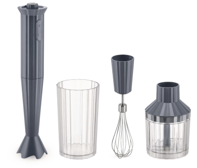 Alessi Plisse hand blender with accessories, gray