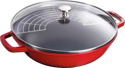 Wok żeliwny z pokrywką Staub - 30 cm, Czerwony | CENA BLACK WEEKS