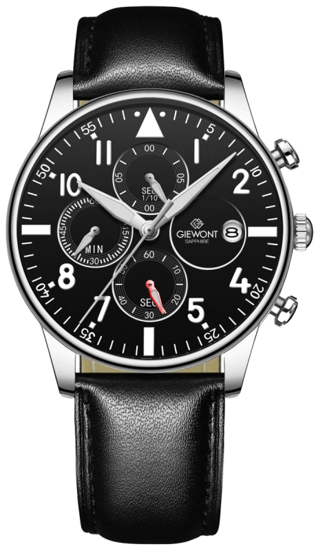 Zegarek Męski Giewont Chronograph Sapphire Czarno Srebrny GW5630-A2