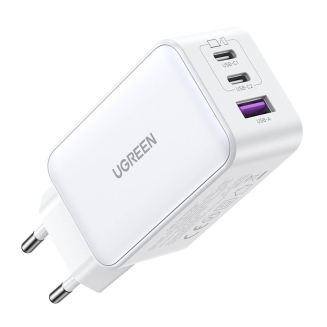 Ładowarka sieciowa UGREEN 15334 Nexode, 2xUSB-C, USB-A 3.0, PD3.0, QC4.0, GaN, 65W (biała) - 2