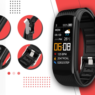 Smartwatch GIEWONT Czarno Czerwony 2 Paski GW200-1 - 2