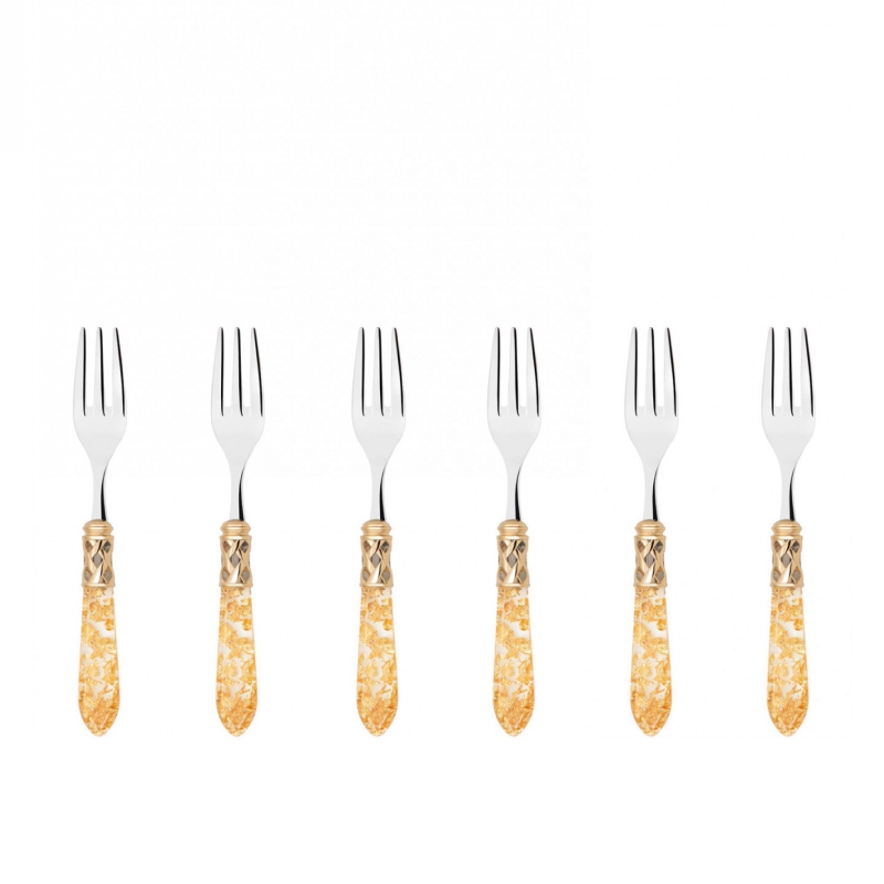 Komplet 6 widelczyków do ciasta w prezentowym opakowaniu Casa Bugatti Aladdin Gold/Gold