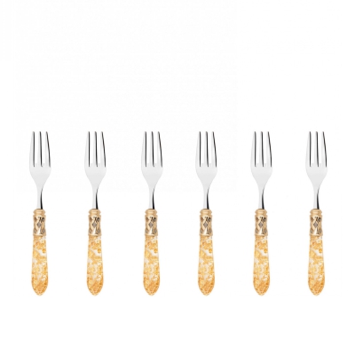 Komplet 6 widelczyków do ciasta w prezentowym opakowaniu Casa Bugatti Aladdin Gold/Gold