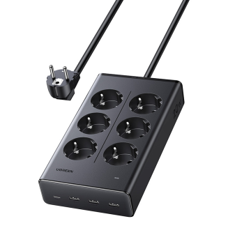 Listwa zasilająca Ugreen S622, 6xAC + 3xUSB + USB-C, GaN, 1.5m (czarna) - 2