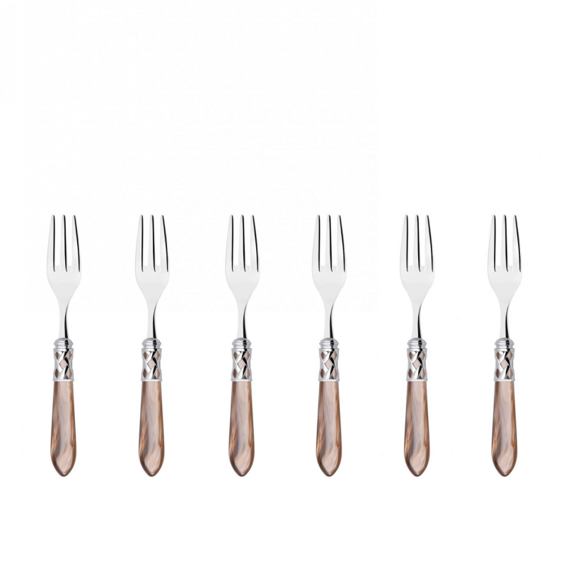 Komplet 6 widelczyków do ciasta w prezentowym opakowaniu Casa Bugatti Aladdin Onyx/Steel