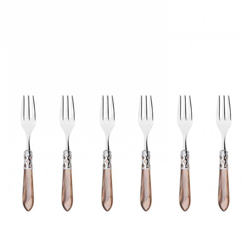 Komplet 6 widelczyków do ciasta w prezentowym opakowaniu Casa Bugatti Aladdin Onyx/Steel