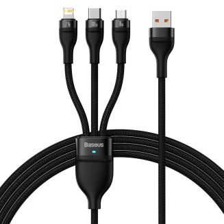 Kabel USB 3w1 Baseus Flash Series, USB-C + micro USB + Lightning, 100W, 1.2m (czarny) - 2