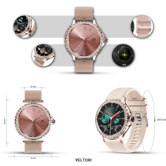 Smartwatch Damski VELTORI VT320-1 Złota Bransoleta + Różowy Pasek Silikonowy - 13