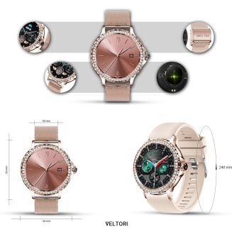 Smartwatch Damski VELTORI VT320-1 Złota Bransoleta + Różowy Pasek Silikonowy - 13