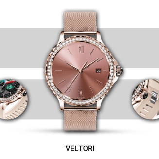 Smartwatch Damski VELTORI VT320-1 Złota Bransoleta + Różowy Pasek Silikonowy - 14