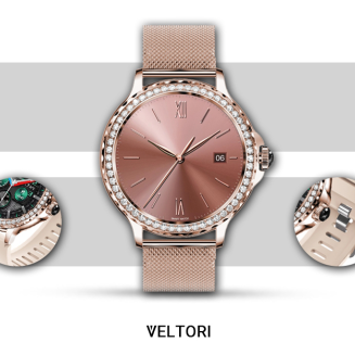 Smartwatch Damski VELTORI VT320-1 Złota Bransoleta + Różowy Pasek Silikonowy - 14