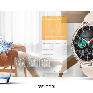 Smartwatch Damski VELTORI VT320-1 Złota Bransoleta + Różowy Pasek Silikonowy - 16