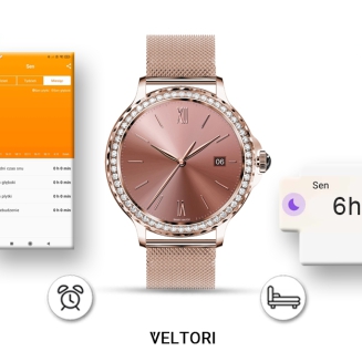 Smartwatch Damski VELTORI VT320-1 Złota Bransoleta + Różowy Pasek Silikonowy - 17