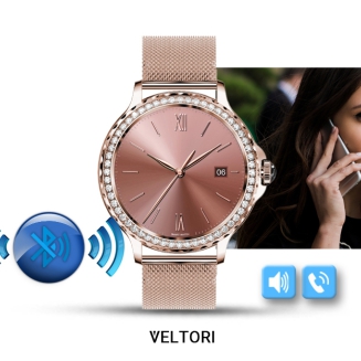 Smartwatch Damski VELTORI VT320-1 Złota Bransoleta + Różowy Pasek Silikonowy - 22