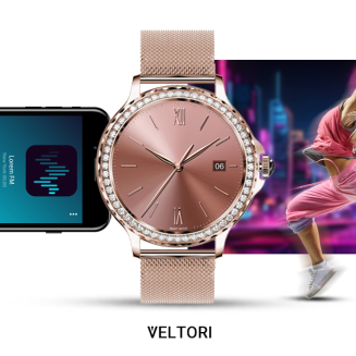 Smartwatch Damski VELTORI VT320-1 Złota Bransoleta + Różowy Pasek Silikonowy - 24