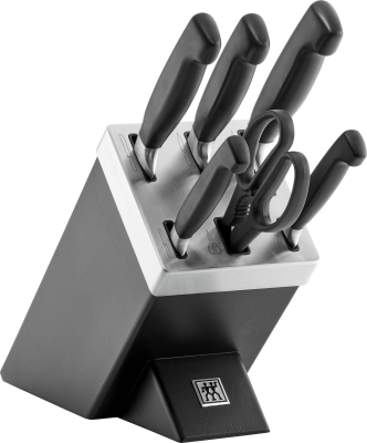 Zestaw 5 noży w bloku samoostrzącym z nożycami Zwilling Four Star Black | JESIENNA PROMOCJA