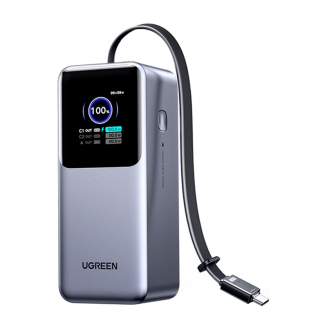 Powerbank 20000mAh Ugreen PB726 USB + USB-C, 165W, wbudowany kabel, certyfikat CCC (szary) - 2