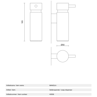 Zack Manola Wall-Mounted Soap Dispenser Black 175 ml | FAST SHIPPING 24H - 2