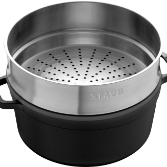 Garnek żeliwny okrągły z wkładem Staub - 3.8 ltr, Czarny - 3
