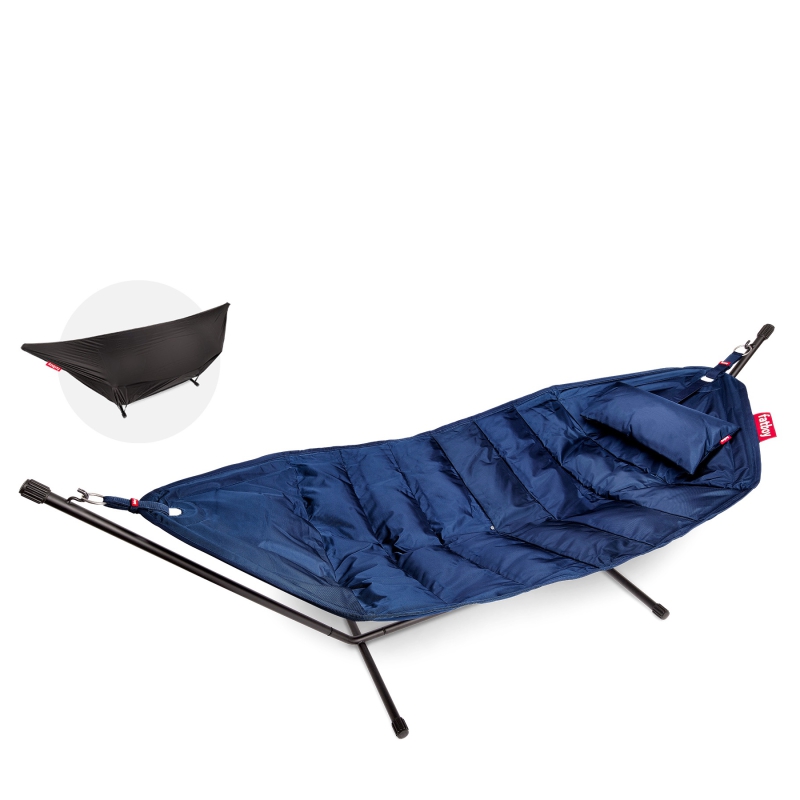  Fatboy Headdemock Deluxe Dark Blue hammock with black stand