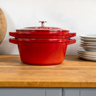  Set of 2 Staub cast iron cookware with lid - 24 cm, Red - 13