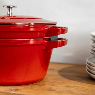  Set of 2 Staub cast iron cookware with lid - 24 cm, Red - 3