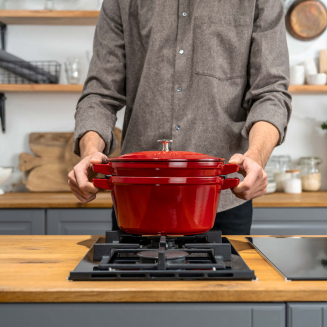  Set of 2 Staub cast iron cookware with lid - 24 cm, Red - 16