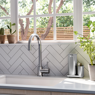 Dozownik bezdotykowy z akumulatorem i pojemnikiem na akcesoria Simplehuman stal matowa - 3