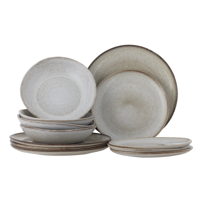Zestaw porcelany obiadowy Bloomingville Sandrine Nature 12 szt.