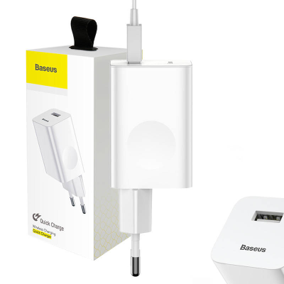 Ładowarka sieciowa BASEUS Charging Quick Charger 24W USB QC3.0 (biała)