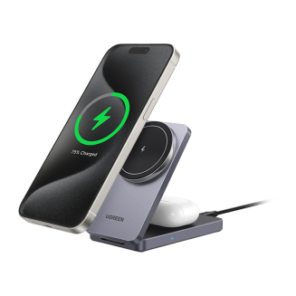 Ładowarka indukcyjna 2w1 Ugreen W528 do iPhone, AirPods, 20W (szara) - 3