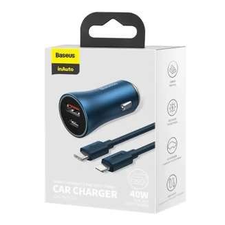 Ładowarka samochodowa Baseus Golden Contactor Pro, USB + USB-C, QC4.0+, PD, SCP, 40W (niebieska) + kabel USB-C do Lightning 1m (niebieski) - 8