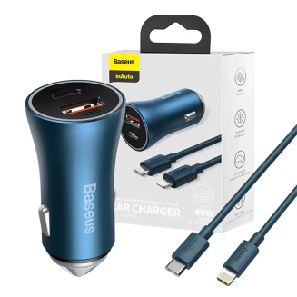 Ładowarka samochodowa BASEUS Golden Contactor Pro 40W USB+USB-C + kabel USB-C-Lightning 1m (niebieska) - 10