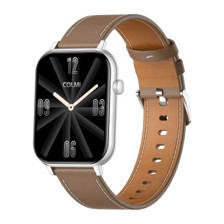 Smartwatch COLMI C28 Srebrny + brązowy skórzany pasek - 4