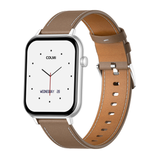 Smartwatch COLMI C28 Srebrny + brązowy skórzany pasek - 5