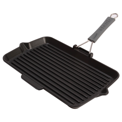 Żeliwna patelnia grillowa Staub ze składaną rączką 34 cm | JESIENNA PROMOCJA