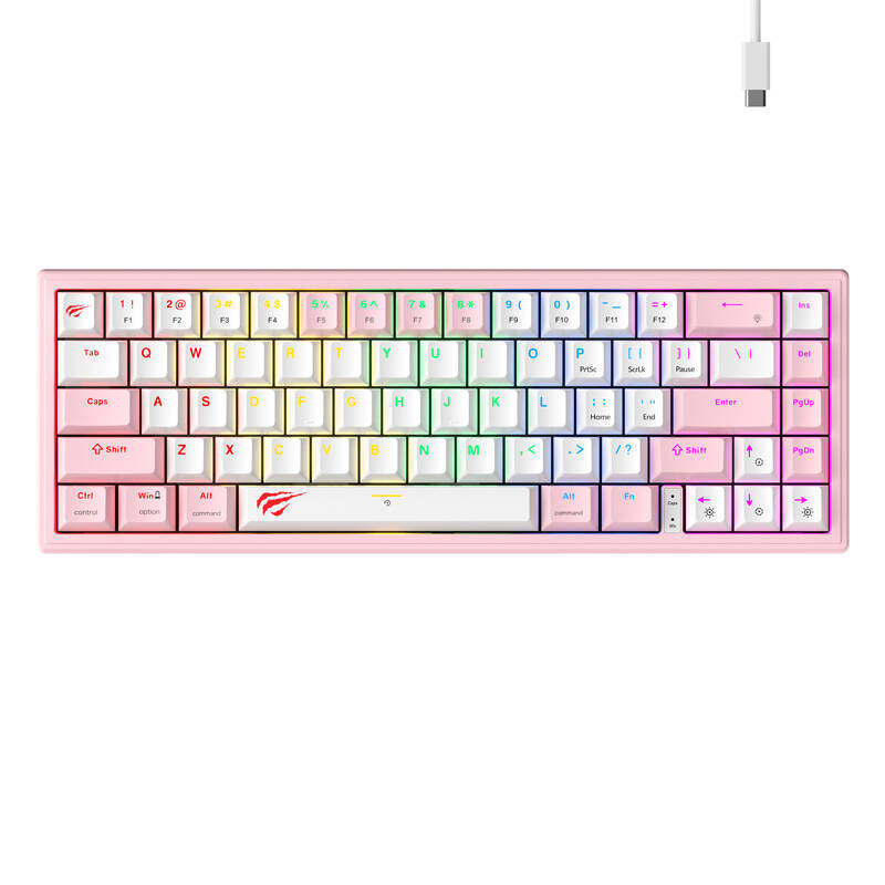 Klawiatura mechaniczna gamingowa Havit KB874L RGB (różowo-biała) (QWERTY)