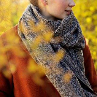 Szal z wełny merino Lapuan Kankurit Koli beige-black 60x220 cm - 6