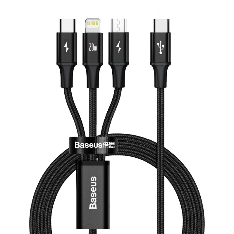 Kabel BASEUS Rapid Series USB-A-micro USB/Lightning/USB-C 1.5m (czarny)