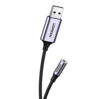 Adapter audio UGREEN CM477, USB do Mini Jack 3.5mm AUX (szary) - 3